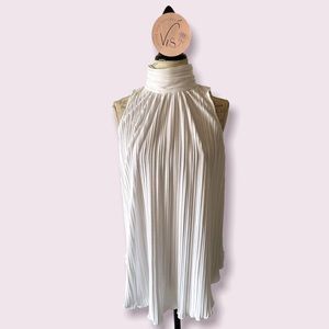 Vintage Joseph A White Pleated Accordion Blouse Medium